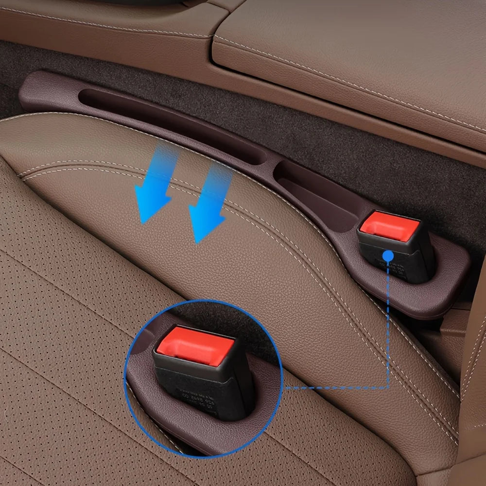 Car seat gap filler installed between driver and passenger seat to prevent dropped items