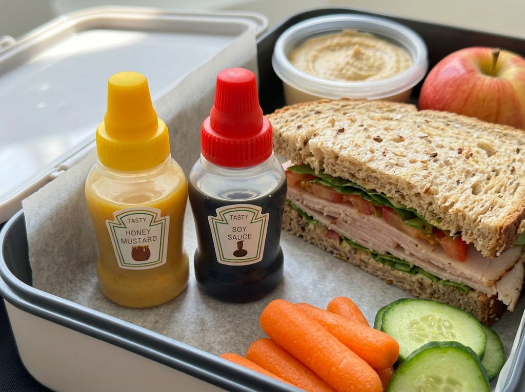 Set of mini refillable condiment bottles for travel, camping, and lunchboxes