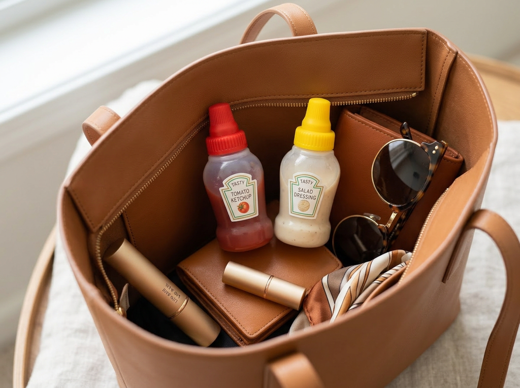 Set of mini refillable condiment bottles for travel, camping, and lunchboxes