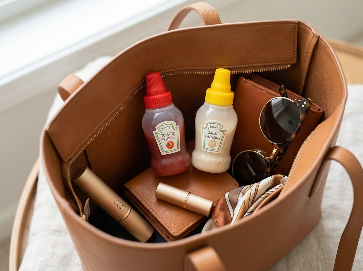 Set of mini refillable condiment bottles for travel, camping, and lunchboxes