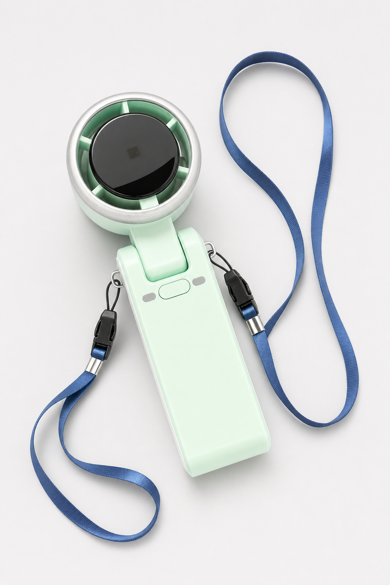 Portable fan worn as a lanyard around the neck
